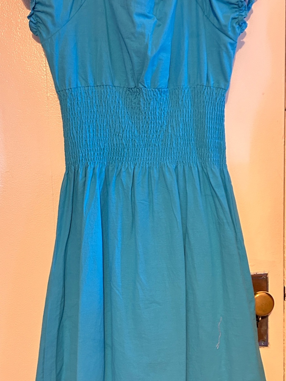 Summer Fun - Lovely Turquoise Embroidered V-Neck Cotton Dress - Picture 2 of 4